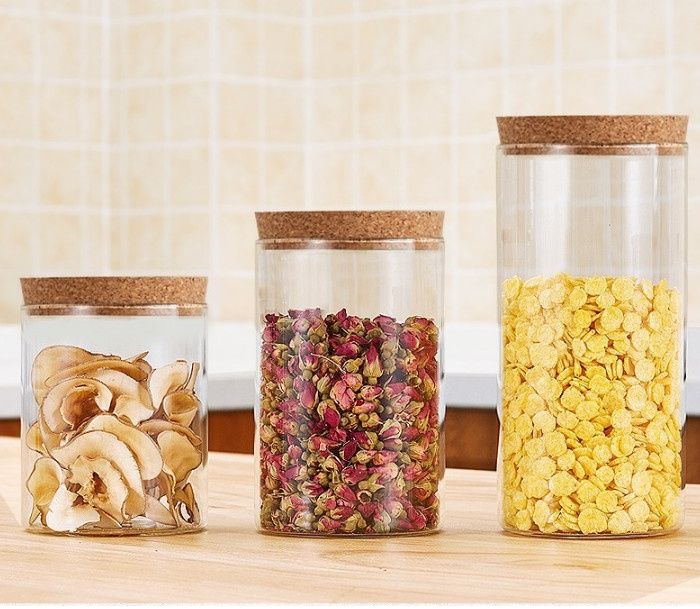 Borosilicate glass storage jar with cork stopper