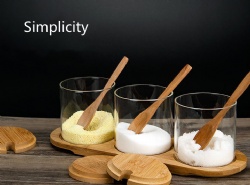 Glass bamboo lid seasoning jar set