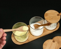 Glass bamboo lid seasoning jar set